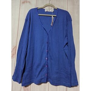 Extra Touch International Womens Plus Size 3X Blue Ribbed Button Cardigan